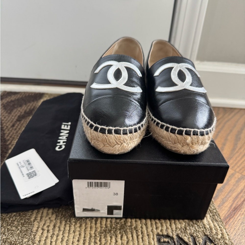 Chanel Black & Silver Espadrille Flats - Picture 2 of 8
